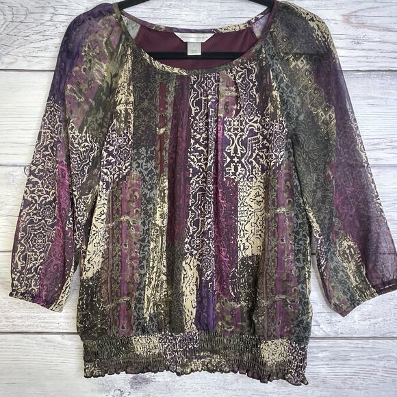 Christopher & Banks Blouse SZ Small‎ Women Purple Chiffon Overlay Tank Lining - Picture 1 of 15